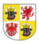 Wappen des Landes Mecklenburg-Vorpommern mit geviertem Schild: schwarzer Stierkopf und roter Greif wechseln sich auf gelbem und weißem Grund ab.